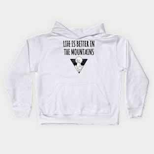 LIFE IS BETTER IN THE MOUNTAINS Triangle Moon Drawing Minimalist Nightsky Design Kids Hoodie